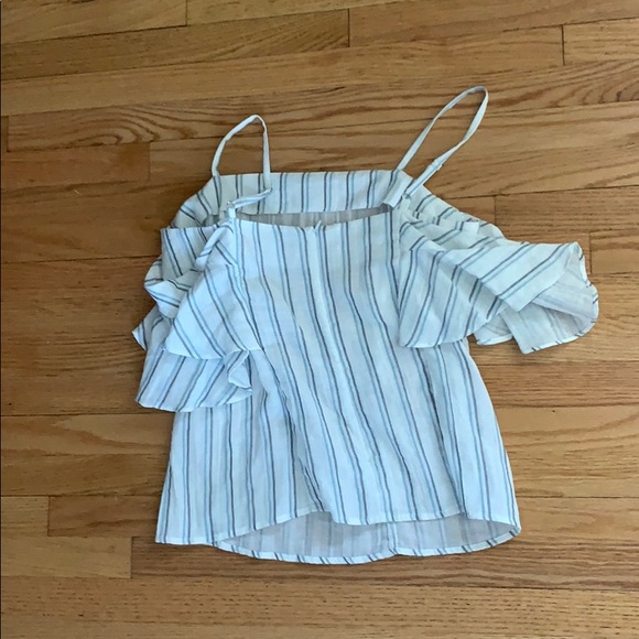 White blouse with navy and light blue stripes! - Picture 2 of 3